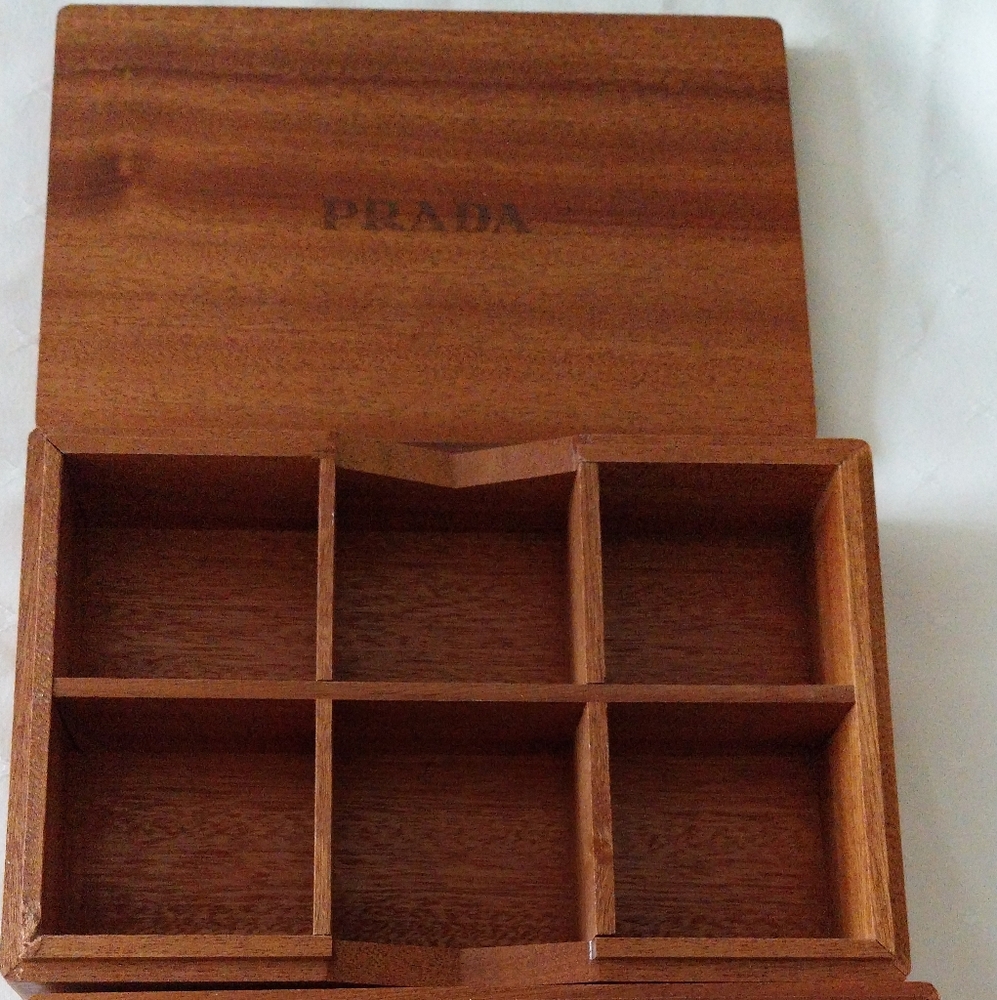 Authenticate Prada Brand New Wooden Storage Box in Rich Brown